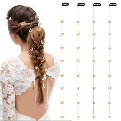 Ouligay 4Pcs Butterfly Hair Jewelry For Braids Clip In Hair Tinsel Kit For Women • £6.99