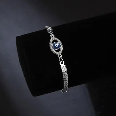 Turkish Hamsa Lucky Evil Eye Bracelet Silver Zircon Bangle Elegant Women Jewelry • $2.47