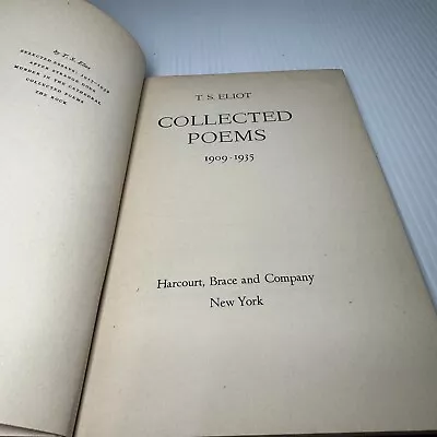 Vintage 1936 T.S. Eliot Collected Poems 1909-1935 HC 1st Edition • $34.99