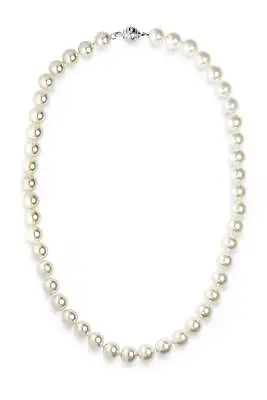 Cream White 10mm Simulated Faux Pearl Wedding Necklace Hand Knotted 20  Inch • $12.99