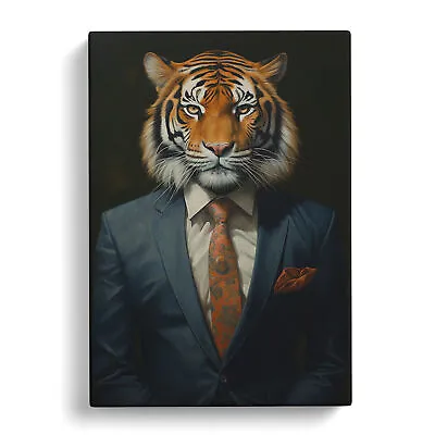 Tiger In A Suit Canvas Wall Art Print Framed Picture Decor Living Room Bedroom • £29.95