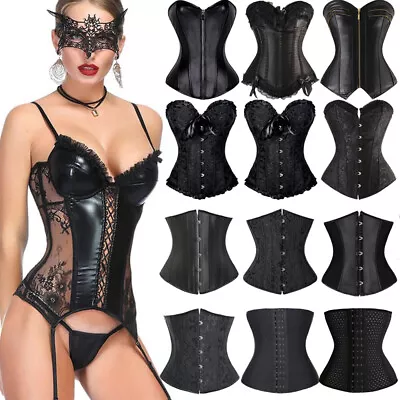 Plus Size Black Steampunk Corset Boned Sexy Lace Up Bustier Tops Waist Training • $10.99