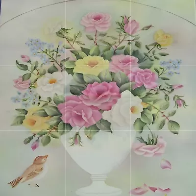 Tile Mural/Mosaic Ceramic Panel Of Bird And Flowers - Bird Mural - Backsplash • $124.44