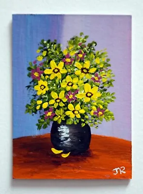 ACEO Original Miniature Painting:  Yellow Bouquet  By Judith Rowe • £5