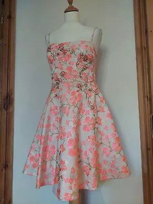  Karen Millen Floral Fit & Flare Dress With Bead Detail. Net Lined.  Size 10 • £35.99