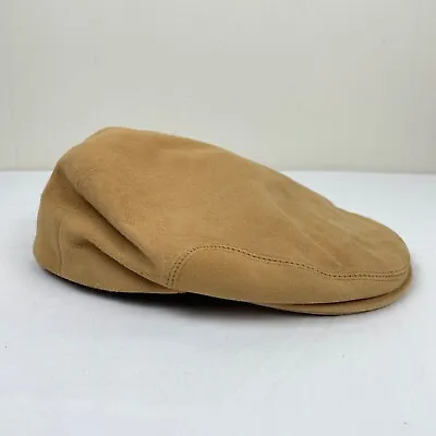 Vintage Mens Hush Puppies Tan Suede Leather Newsboy Hat Cap • $19.99