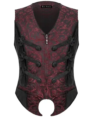 Devil Fashion Gothic Vampire Waistcoat Vest Tailcoat Red Brocade Black Velvet • $93.37