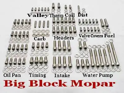 Mopar Engine Bolts Kit Big Block 383 400 413 426 Wedge 440 Stainless Steel Allen • $49.50