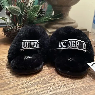 UGG Black Fluff Yeah Slide Shoes 10985771 Baby Infant Size US 02-03 EUR 18 • $19.98