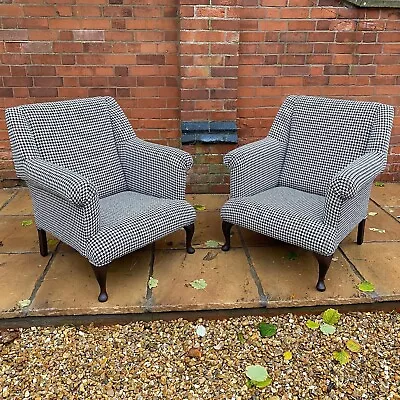 2 Handmade/Fireside Occasional Chairs Laura Ashley Styl - Houndstooth Flame/Noir • £1150