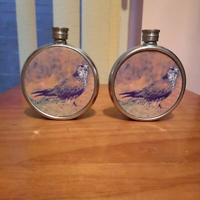 £8.50 • Buy Nobleman Pewterware Round Hip Flask  Sheffield Craftsman   BIRDS OF PREY  V.G.C 