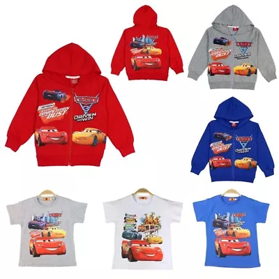 Kids Cars Lightning McQueen Boys Outerwear Zipper Coat Hoodie Jacket T-Shirt Top • £7.08