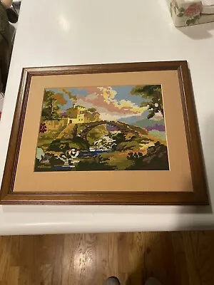 VTG COMPLETE Needlepoint & Petit Point European Countryside Exquisite 13 X 10.5” • $49.99