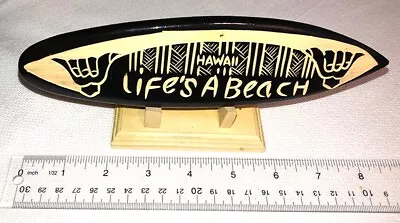 Mini Carved Surfboard W/ Stand 8 X2 X0.25  Life's A Beach Hawaii Hang Loose New • $14.99