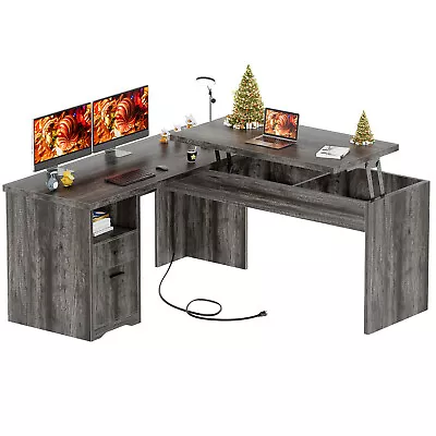 NEW L Shaped Computer Desk Lift Top Office Desk With Power Outlets And USB Ports • $259.99