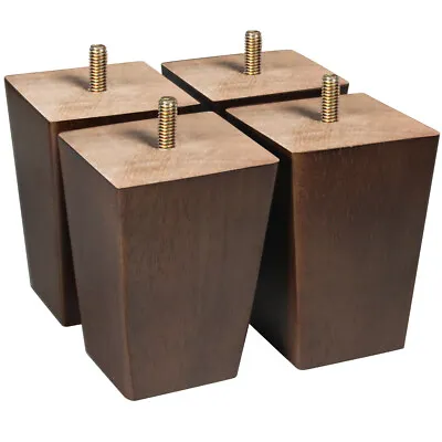 Wood Furniture Legs 4 Inch MCM Sofa Legs For Dresser Cabinet Couch Brown 4pcs • $25.99