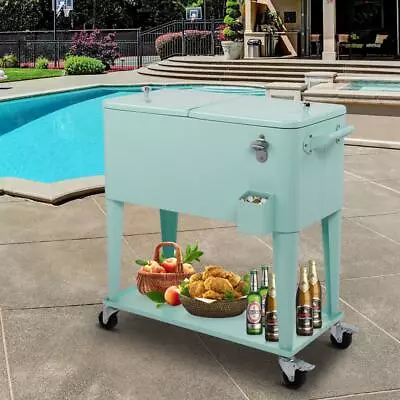 Outdoor Patio 80quart Party Portable Rolling Cooler Cart Ice Beer Beverage Chest • $118.58