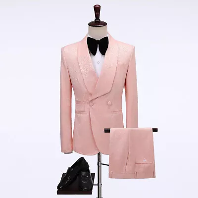 Fashion Pink  Men Suit Spring Coat Slim Jacket Trousers Party Wedding Custom • $119.24