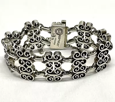 Vintage Sterling Silver Arte En Plata Mexico Wide Panel Hinged Bracelet • $249.95