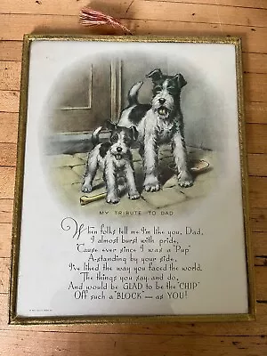 Vintage Gold Framed Verse Poem Litho Print  MY TRIBUTE TO DAD  Puppies 8x10  • $19.99