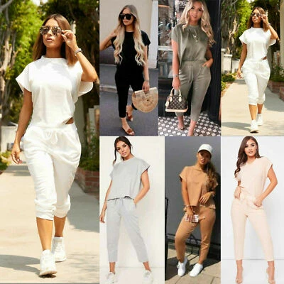£14.95 • Buy Womens Ladies Short Sleeve Boxy Tracksuit Loungewear Suit Set 8-22