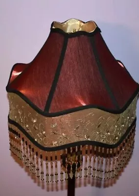 Vintage Lamp Shade Dale Tiffany DownBridge Red Fabric Bead Fringe SHADE ONLY • $99.99