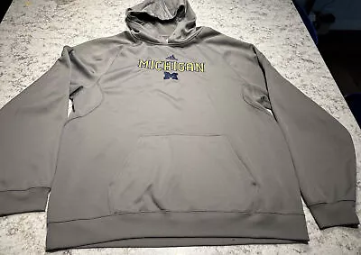 Michigan Wolverines Adidas Sweatshirt Mens 2XL Gray Climawarm Hoodie Logo Read • $32