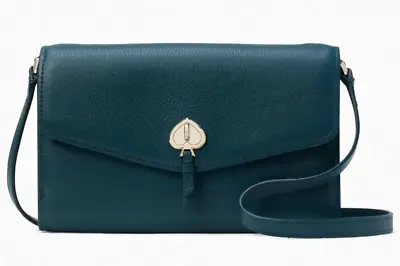 Kate Spade Marti Leather Flap Wallet Crossbody K6027 Dark Green Blue NWT $249 FS • $162.40