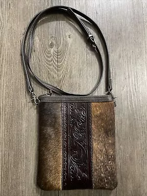 Montana West Brown Fur Leather Floral Design Purse Skull Belt Adjustable Strap • $17.95