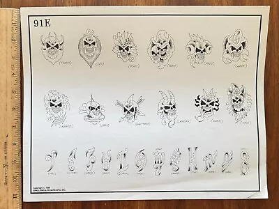 Vintage 1985 91E Spaulding & Rogers Tattoo Flash Sheet Horoscope Skull Lettering • $16.99