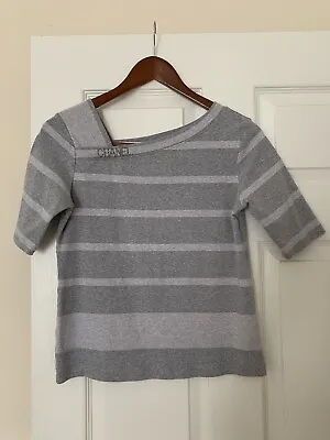 Chanel Gray Striped Asymmetrical Slim Fit Cropped T-Shirt Size L • £188.09