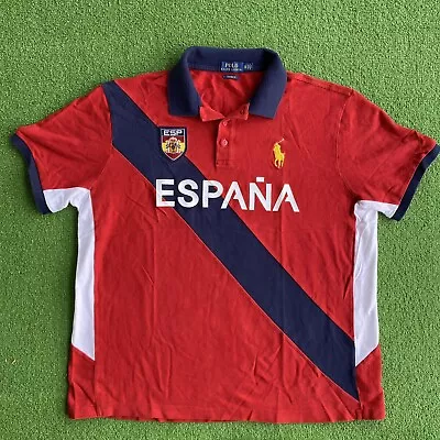 Polo Ralph Lauren Espana Spain Big Pony Polo Shirt XXL Red Custom Fit Measuments • $34.99