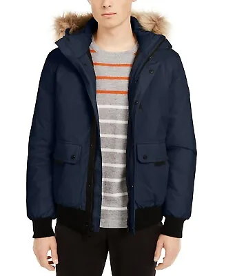 New Mens Calvin Klein Bomber Parka With Faux Fur Hood Size S MSRP $325 • $125