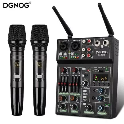 4 Channel Audio Mixer With Wireless Microphone USB Sound Table Bluetooth Console • £95.95