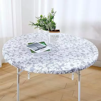 Round Tablecloth Fitted Round Plastic Vinyl Table Cloths With Flannel Backing... • $18.77