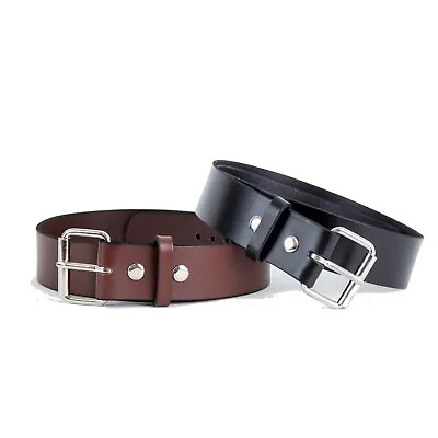Amish-Made Casual Leather Belt Chrome Buckle And Snaps 2  Wide Black Or Brown • $35.98
