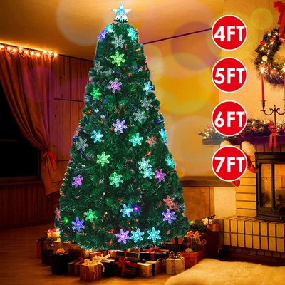 £59.99 • Buy Christmas Tree Fibre Optic Pre-lit LED Snowflake Lights Decors Xmas Trees 4-7FT