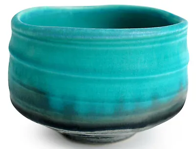 Mino Ware Japanese Pottery Tea Ceremony Matcha Bowl Turquoise Blue Crackled • $46.80