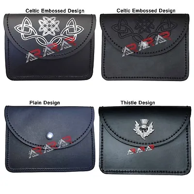 Men's Scottish Leather Pouch Highland Kilt Belt Black Kilts Multi Design New AAR • $16.99