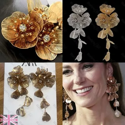 $3.65 • Buy FLOWER EARRINGS Studs/hooks Long GOLD/SILVER FASHION Zara Metal Flowers CHOOSE