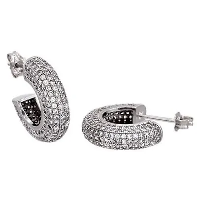 .925 Sterling Silver Cubic Zirconia Micro Pave Post Hoop Earrings 1/2 Inch • $49.99