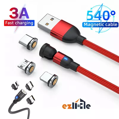 3in1 Magnetic 540 Charger Cable Cord FastCharging Data Fits For Type-C USBiPhone • $11.55