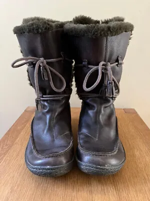 CAMPER Brown Leather Fur Lined Winter Snow Boots UK4 EU37 • £20