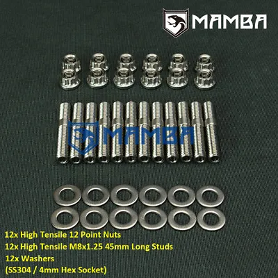 MAMBA CNC SS304 Stud Kit Turbo Manifold Extractors 6 Cyl For Nissan SOHC KA24E • $91.85