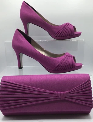 £52 • Buy Jacques Vert Peep Toe Shoes Size 7 With Matching Bag.Magenta Very Good Condition