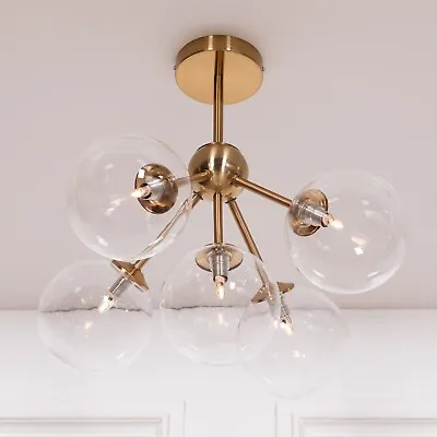 £90 • Buy Contemporary Gold Satin Finish Art Deco 5 Light Sputnik Glass Ball Ceiling Light
