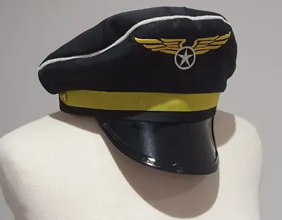 £4.99 • Buy Airline Pilot Black And Gold Hat/Cap - Fancy Dress