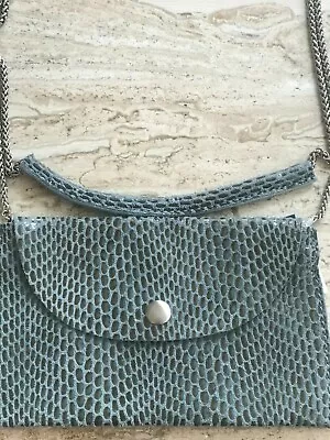 NWT Sorial Embossed Leather Crossbody Green Envelope Clutch Silver Snap & Chain • $25