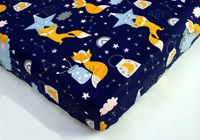 £6.49 • Buy FITTED SHEET FOR COT Bed Bedside Crib Mattress Cover Fox On The Sky Stars Navy