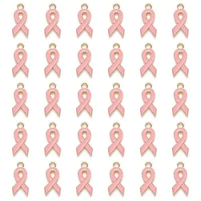 Enamel Charms Pink Awareness Breast Cancer 20mm Gold Base Pack Of 30 E192 • £5.25